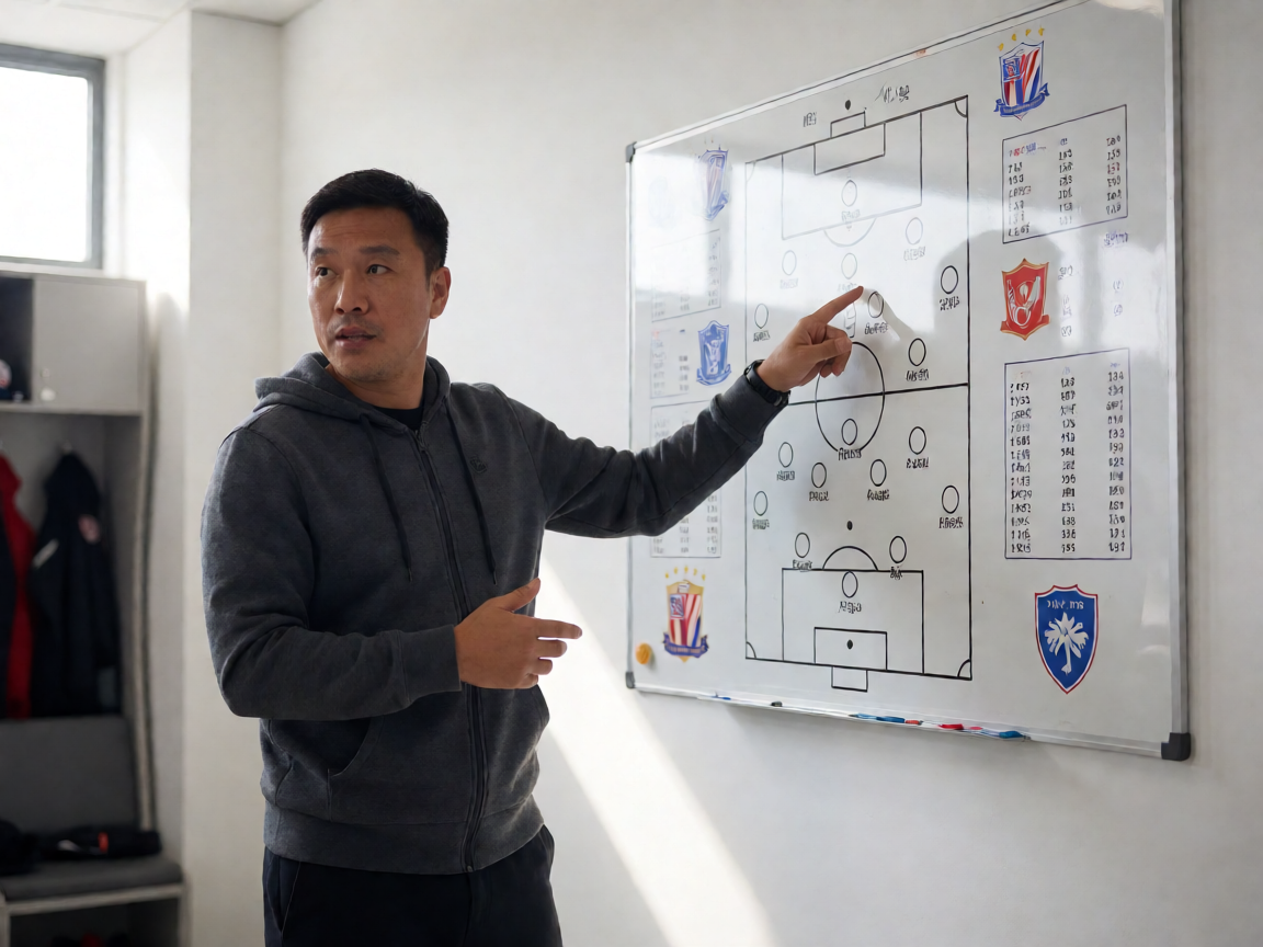足球场战术板示意图，教练布置战术场景